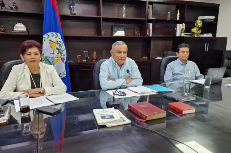 L to R Ms Amalia Mai, CEO, Ministry of Foreign Affairs; Prime Minister John Briceño and Cris Coye, Minister of State Ministry of Finance 